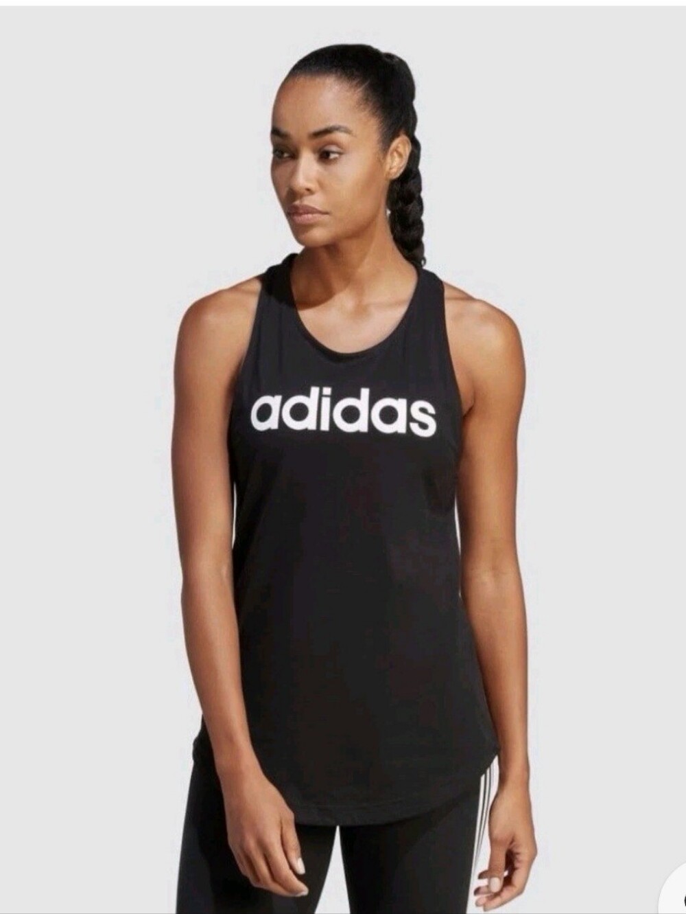 Adidas Black XL essentials Linear women's loose Tank Top with White Logo